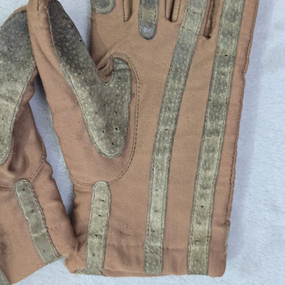 Vintage Isotoner Women's Tan Gloves Large Wool Trim Driving Gloves - Picture 10 of 15